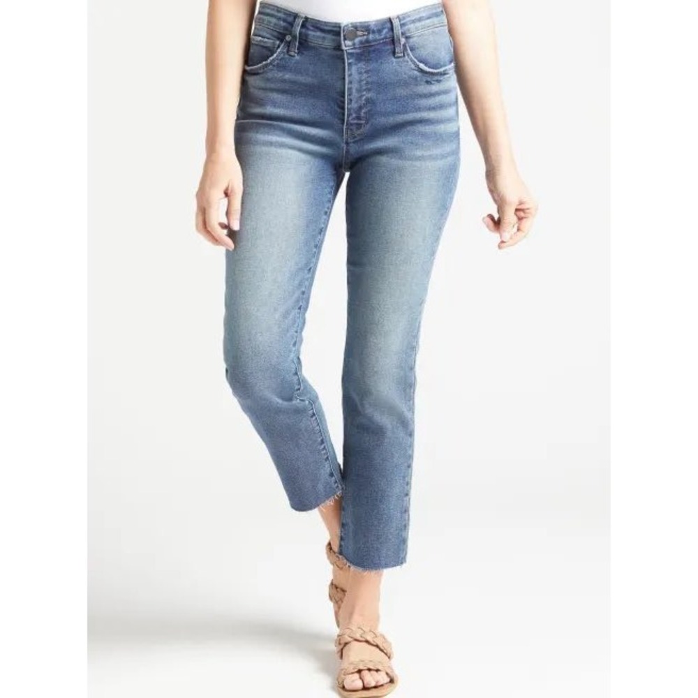 Evereve The Ever Straight Raw Hem Jeans Size 24 High Rise Stretch Denim